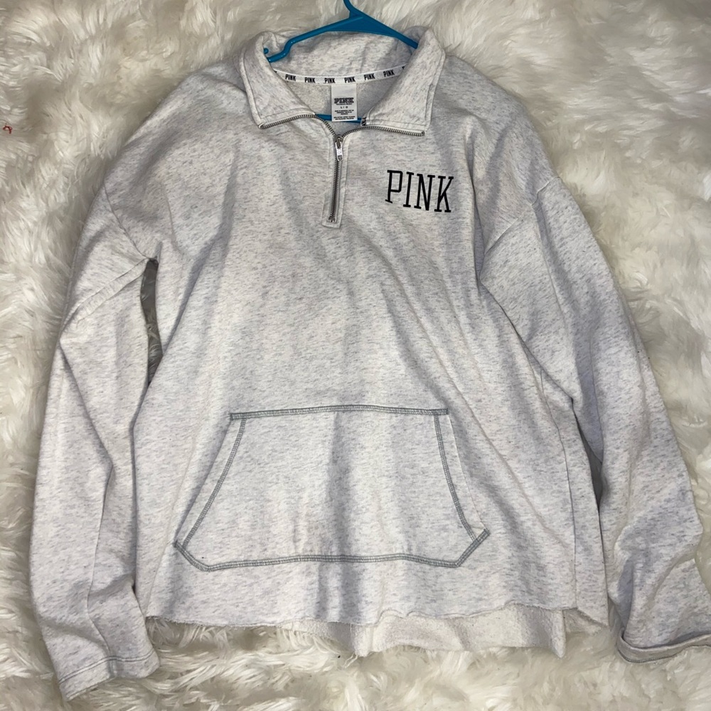 PINK Light Gray Quarter Zip